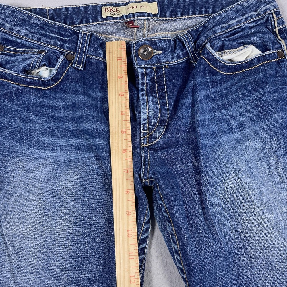 BKE Star Flare Jeans Womens 32x35.5 Blue Distressed Denim Bootcut Low Rise‎ - Picture 5 of 13